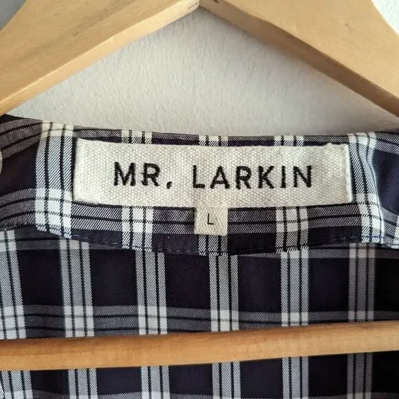 Mr. Larkin navy blue white plaid checkered puff sleeve button down maxi dress - Picture 4 of 7